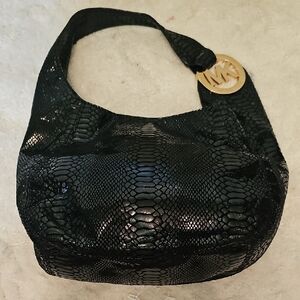 Michael Kors Black Fulton Python Embossed Hobo Bag